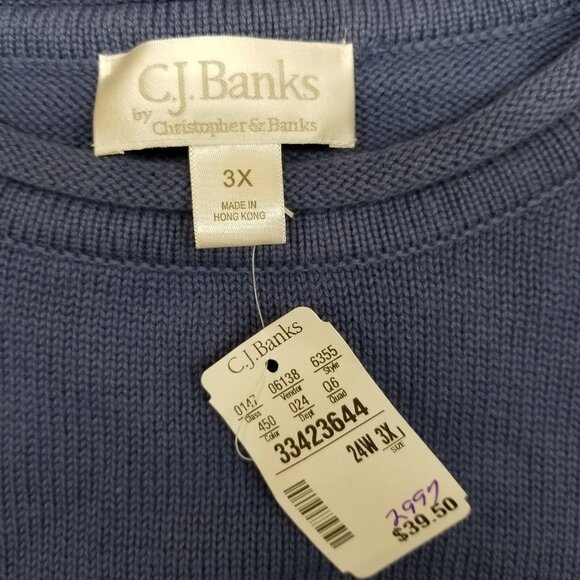 ✅Christopher & Banks C.J. Banks Blue W/White Star Cotton Sweater Size 3X - Picture 2 of 10